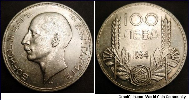 Bulgaria 100 leva.
1934, Boris III - Tsar of Bulgaria. Ag 500. Weight; 20g.