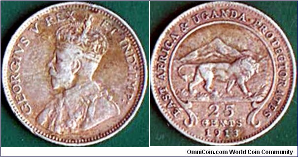 East Africa & Uganda 1913 25 Cents.