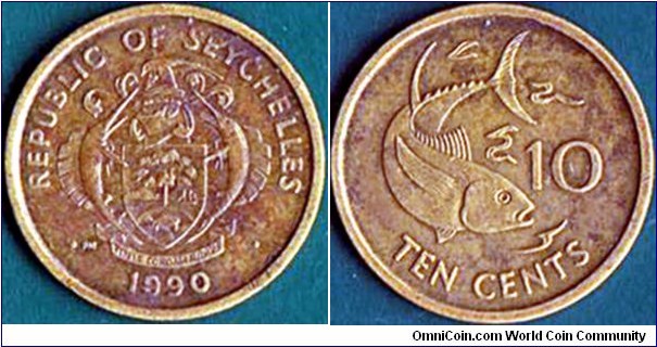 Seychelles 1990 PM 10 Cents.