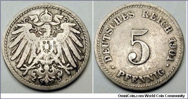 German Empire 5 pfennig. 1901 D - Munich