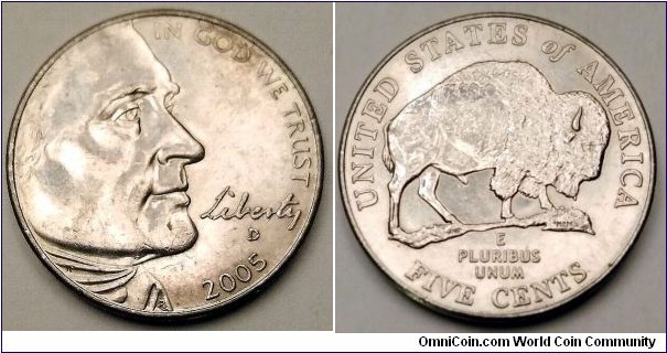 2005 D Jefferson Nickel - Westward Journey, Bison.