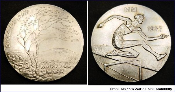 Finland 50 markkaa.
1983, World Athletics Championships. Ag 500. Weight; 21.8g. Mintage: 450.000 pcs.