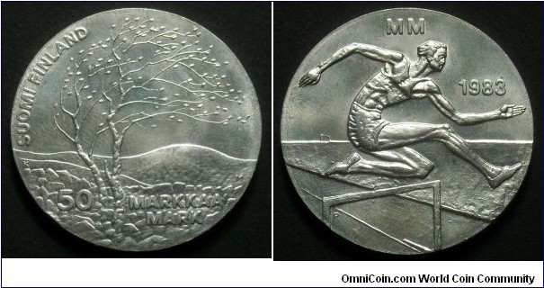 Finland 50 markkaa. 1983, World Athletics Championships. Ag 500. Weight; 21.8g. Mintage: 450.000 pcs. (II)