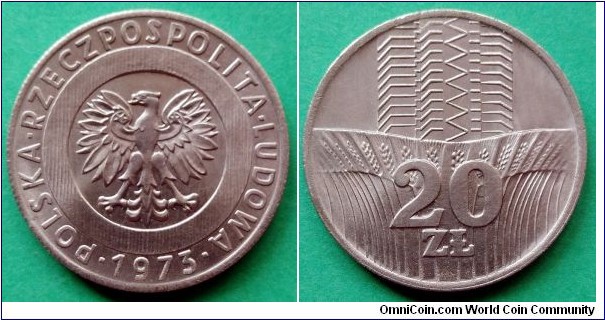Poland 20 złotych.
1973, Cu-ni. Weight; 10,15g. Diameter; 29mm. Kremnica mint. Mintage: 25.000.000 pcs. (IV)