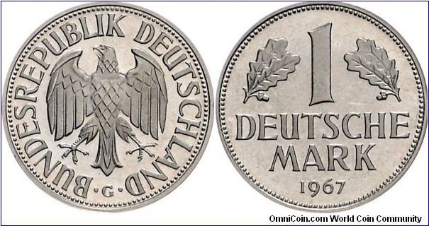 Bundesrepublik Deutschland
1 Mark 1967 G > Proof 
!! RARE !! only 4.150 Ex.
