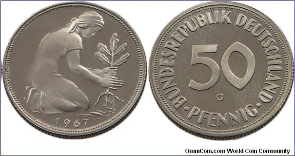 Bundesrepublik Deutschland
50 Pfennig 1967 G - PROOF 
>> RARE only 4.150 Ex.