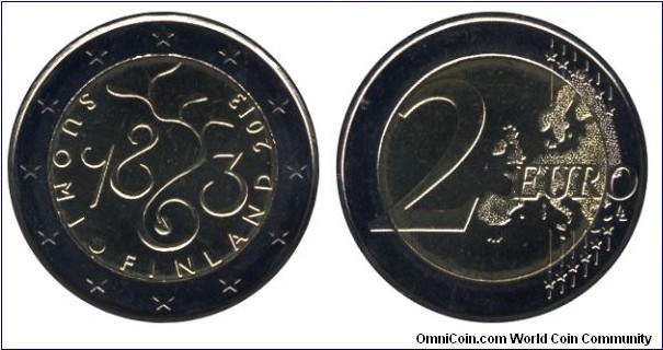 Finland, 2 euros, 2013, Cu-Ni-Ni-Brass, bi-metallic, 25.75mm, 8.5g, The Diet of 1863.