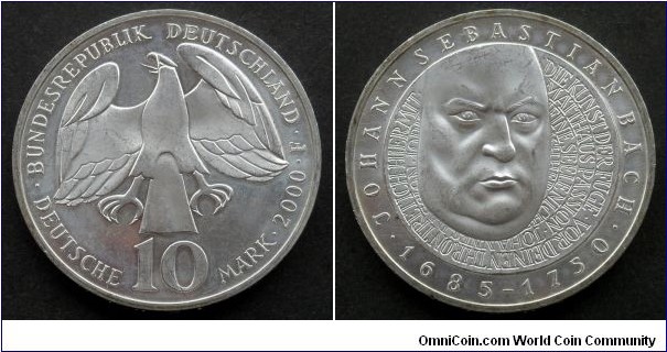 Germany 10 mark.
2000 F, Johann Sebastian Bach. Ag 925. Weight; 15,5g. Diameter; 32,5mm. Mintage: 3.000.000 pcs.