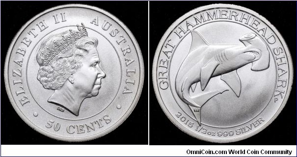 Australia 50 cents - Hammerhead Shark. 15,5g Ag 999.   