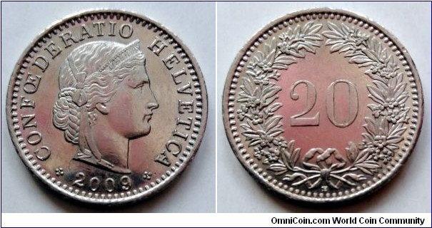 Switzerland 20 rappen. 2009 B