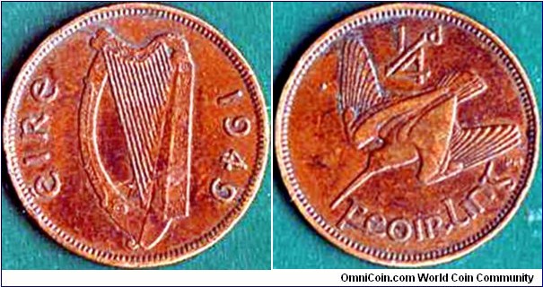 Ireland 1949 1 Farthing.

Year 1 of the Republic of Ireland.