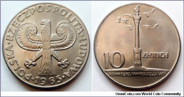 Poland 10 złotych.
1965, 700th Anniversary of Warsaw (II)