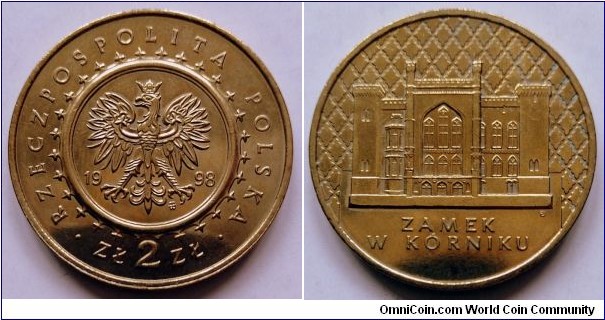 Poland 2 złote.
1998, Castle in Kórnik. Nordic gold. Weight; 8,15g. Diameter; 27mm. Mintage: 400.000 pcs.