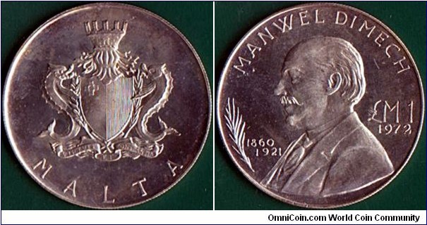 Malta 1972 1 Pound.

Manwel Dimech.