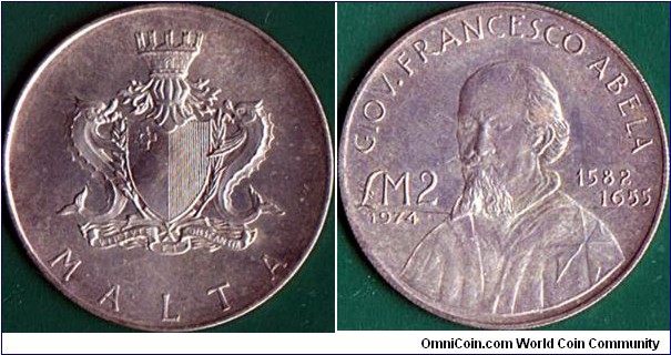 Malta 1974 2 Pounds.

Giovanni Francesco Abela