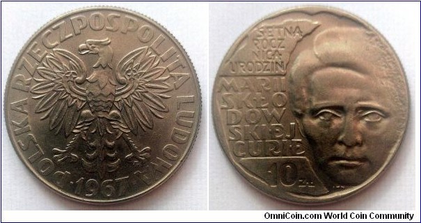 Poland 10 złotych.
1967, Centennial - Birth of Maria Skłodowska-Curie. (II)