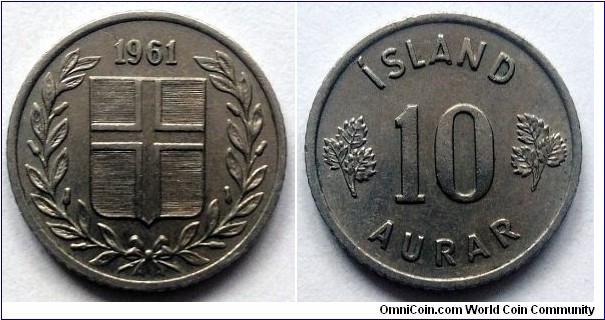 Iceland 10 aurar.
1961, Cu-ni.