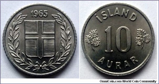 Iceland 10 aurar.
1965, Cu-ni.