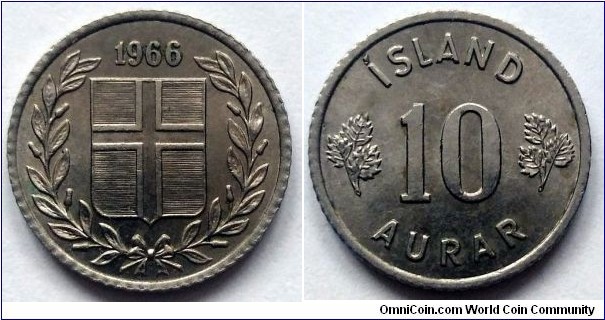 Iceland 10 aurar.
1966, Cu-ni.