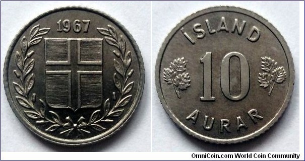 Iceland 10 aurar.
1967, Cu-ni.