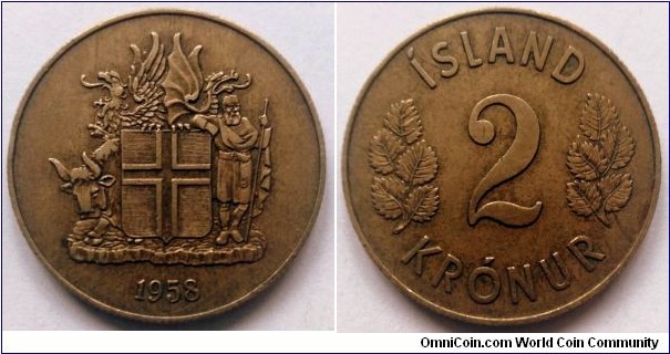 Iceland 2 krónur.
1958