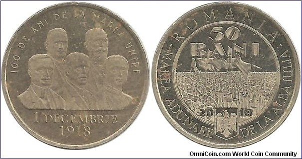 Romania 50 Bani 2018-100th Year of Union with Bessarabia