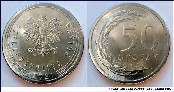 Poland 50 groszy.
2021, Nickel plated steel.