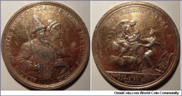 WM Gilded Medal celebrating the birth of Peter the Great on May 30th 1672. Diakov 1.4