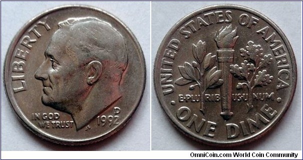 1992 D Roosevelt dime