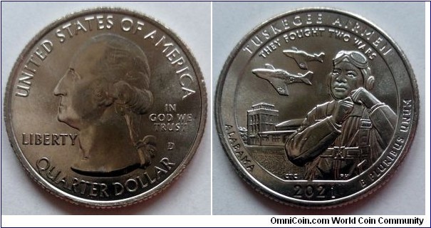 2021 D Washington quarter - Tuskegee Airmen National Historic Site, Alabama.