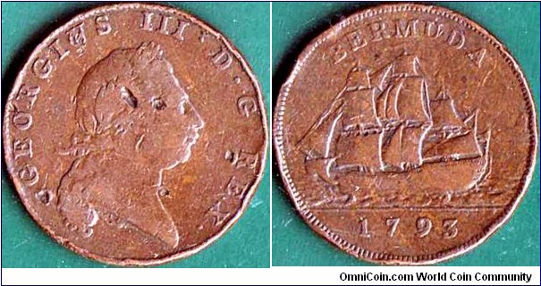 Bermuda 1793 1 Penny.

A tough coin to find!