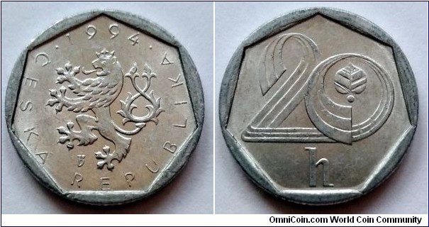 Czech Republic (Czechia) 20 haleru. 1994, Withdrawn from circulation in 2003.