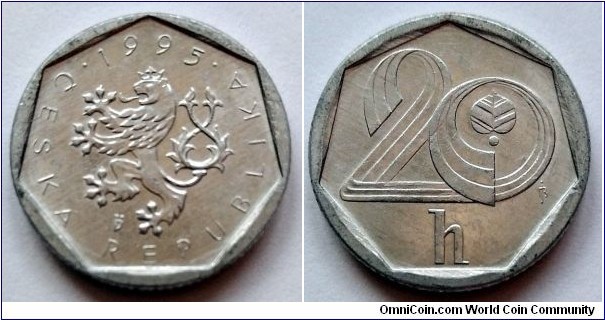 Czech Republic (Czechia) 20 haleru. 1995, Withdrawn from circulation in 2003.