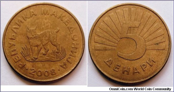 North Macedonia 5 denari. 2008, Nickel brass.