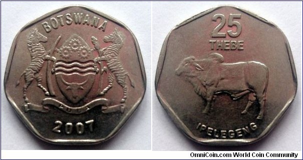 Botswana 25 thebe.
2007, Nickel clad steel.