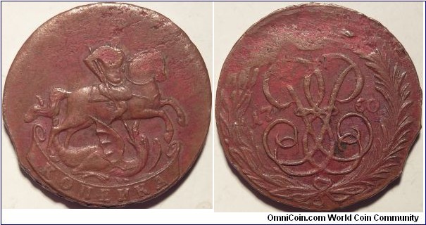 AE 1 kopeck 1760, Moscow Mint