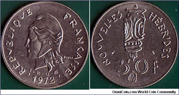 New Hebrides 1972 50 Francs.

Type coin.