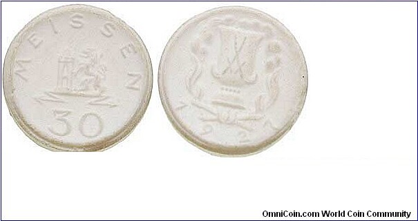 Meissen 30 Pfennig - White porcelain notgeld.