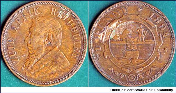 South African Republic 1894 1 Penny.