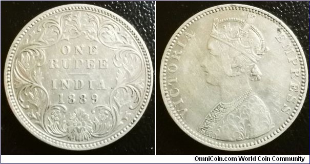 India 1889 1 rupee. Incused B. Weight: 11.60g