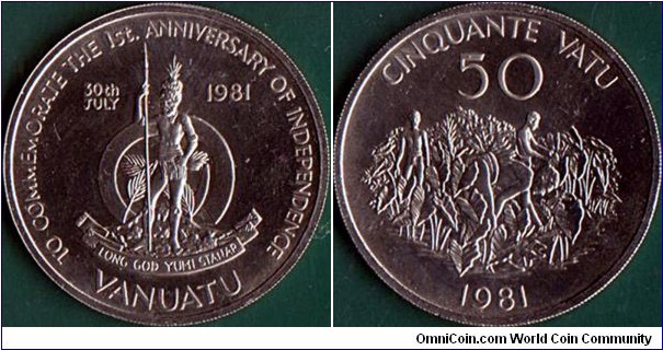 Vanuatu 1981 50 Vatu.

1st. Anniversary of Independence.