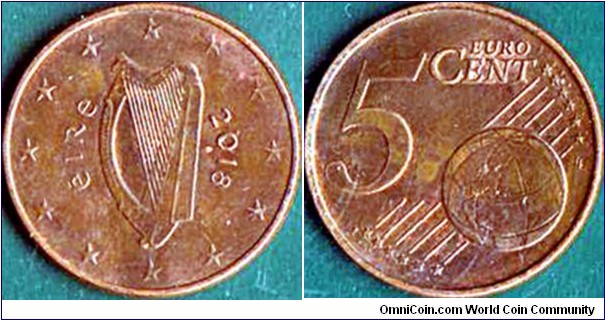 Ireland 2018 5 Euro Cents.