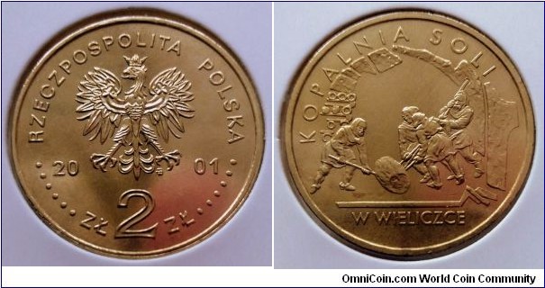 Poland 2 złote. 2001, Salt Mine in Wieliczka. Nordic gold. Weight; 8,15g. Diameter; 27mm. Mintage: 500.000 pcs.
