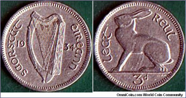 Ireland 1934 3 Pence.