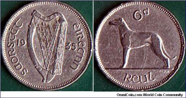 Ireland 1935 6 Pence.