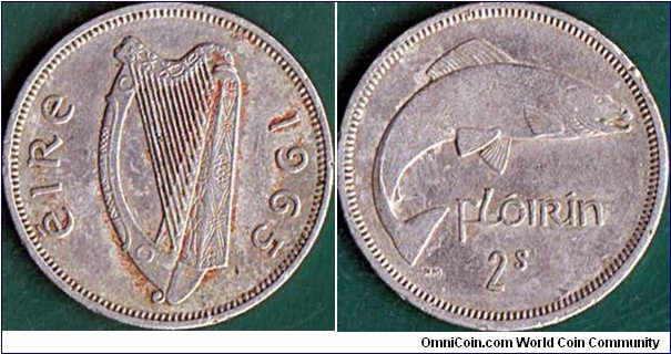 Ireland 1965 1 Florin (2 Shillings).