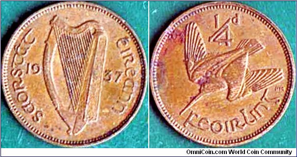 Ireland 1937 1 Farthing.

1st. year of coins under King George VI.
