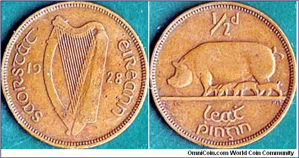 Ireland 1928 1/2 Penny.