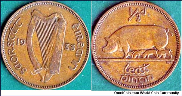 Ireland 1933 1/2 Penny.