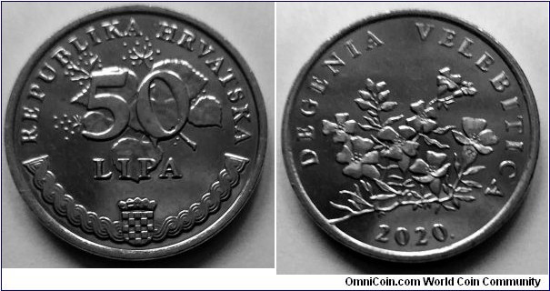 Croatia 50 lipa.
2020, Latin text; Degenia velebitica (Velebit degenia)